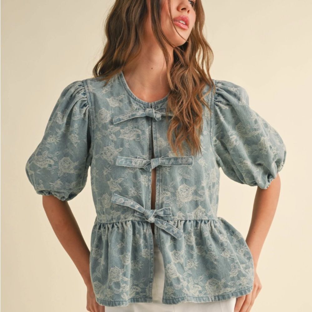 NEW MIOU MUSE for all occasions jacquard top in denim in‎ Size S